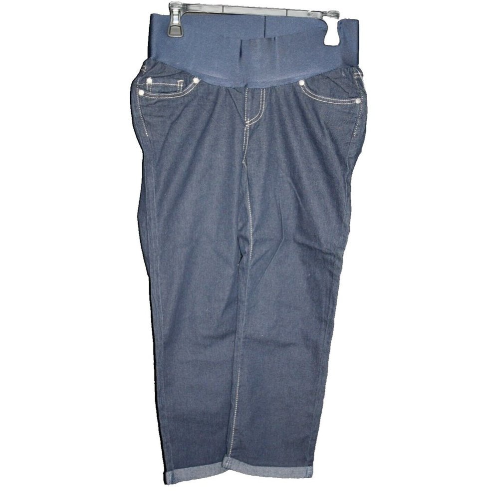 Times Two Maternity Bermuda Denim Jeans Pregnancy Sz Small Dark Blue NEW